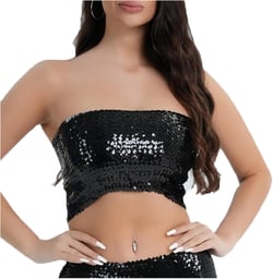 PURFUN Women Sparkly Sequins Crop Top Vintage Rave Camis Dance Top Cosplay Party Music Festival Camisole Night Clubwear One Size Black