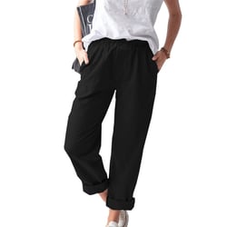 ESASSALYY QLEICOM Womens Slacks Women Wrinkle Free Relaxed Fit Straight Leg Pants Solid Pockets Elastic Waist Comfortable Straight Pants Work Cargo Casual Pants Wide Leg Pants Relaxed Fit Trousers