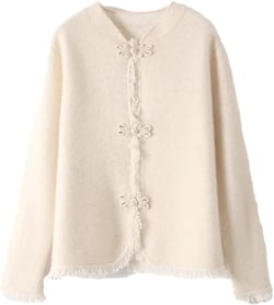 Women's Merino Wool Cardigan Standing Neck Autumn Sweater Winter Long Sleeved Knitted Coat X-Large Beige