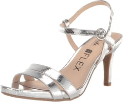 Lifestride Women's Miracle Strappy Heeled Sandal 7 Wide Silver Metallic