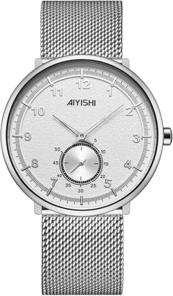 Mens Minimalist Watches with Slim Case Ultra Thin Waterproof Fashion Sports Analog Quartz Simple Wrist Watch for Men A8621 silver mesh