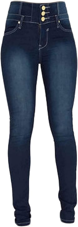 Women Button High Waist Skinny Jeans Colombian Design Butt Lift Denim Pants Stretch High Rise Skinnys Trousers (XX-Large,Dark Blue 2)