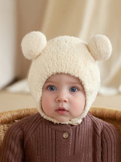 1pc Baby/Kids Coral Fleece Lined Knitted Ear Protection Cap, Unisex, Suitable For Autumn & Winter