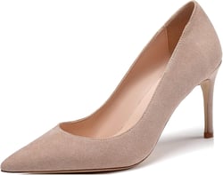 YODEKS Women's Pointed Toe High Heel Pumps Slip On Elegant Stiletto Heel Dress Shoes 8 Nude Suede