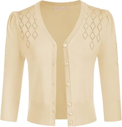 Belle Poque Women's 3/4 Sleeve Cropped Cardigan Vintage V-Neck Button Down Sweaters Open Front Bolero Shrug Knit Top