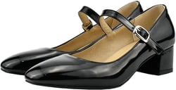 Parisuit Women's Classic Chunky Heel Mary Jane Pumps Square Toe Ankle Strap Comfortable Dress Shoes 14 Black