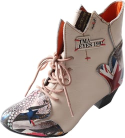 TMA EYES Patchwork Leather Fashionable Retro Women's Ankle Boots 8.5 White