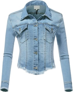 FashionMille Women Distress Crop Ripped Raw Cut Denim Jean Jacket Medium A Light