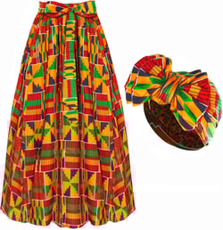 African Skirts for Women 3 Pcs Maxi Casual Dashiki Traditional Skirt High Waist Ankara Costume Boho Stretch Wrap Scarf XX-Large Casual