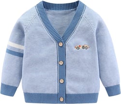 Toddler Baby Boys Cardigan Little Boys V-Neck Cotton Sweater Kids Long Sleeve Jacket Knit Button Up for Fall Winter Blue 2-3T