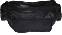 leatherboss Genuine Leather Travel Large Fanny Pack Waist Belt Bag Pouch with 6 Pockets for men women, Black