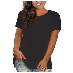 USNSM Cute Summer Tops for Women Plus Size Short Sleeve Casual Round Neck Plain Tees Shirt Loose Fit Soft Cotton Basic T-Shirts Blouse Black XXL
