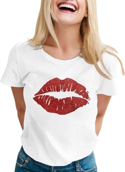 Oversized Shirts for Women Valentine's Day Red Lip Print Pullover Tops Crew Neck Short Sleeve Fashion Graphic Tee Shirts Mom Birthday Gifts (A11 White,L)