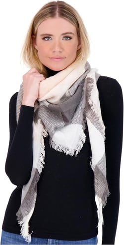 Plaid Blanket Scarf Winter Warm Fall Scarfs for Women, Lightweight Woven Soft Oversized Stylish Tartan Scarves Shawl Wraps Standard Ivory Combo
