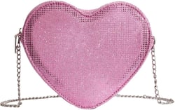 QWINEE Women's Glitter Heart Shape Evening Bag Mini Novelty Bags Funky Crossbody Shoulder Handbag One Size Pink