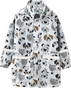 Cromoncent Boys Rain Jackets Cartoon Pattern Waterproof Hooded Outdoor Raincoats Windbreaker for Kids, 2-8 Years 3-4T Dog White