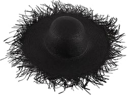 Womens Beach Straw Hat Summer Frayed Straw Bucket Sun Hats Floppy Wide Brim Beach Straw Bucket Hat Raffia UV Protection Hat Large-X-Large Black