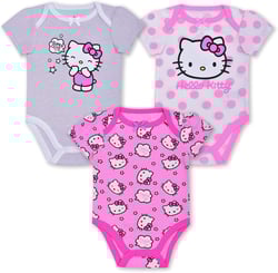 Hello Kitty Baby Girl 3 Pack Bodysuits for Newborn and Infant