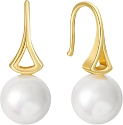 SWEETV Pearl Earrings for Women,Gold Plated Pearl Drop Dangle Earrings,Pearl Ear Jacket Earrings, Dainty Pearl Front Back Stud Earrings for Women, Birthday Gift for Her Style3-Gold