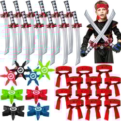 Deekin 48 Pcs Ninja Party Favors Includes Inflatable Ninja Sword, Foam Ninja Star Toys, Ninja Headbands, Small Throwing Stars Karate Headband for Halloween Boys Girls Costume Accessories