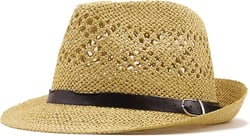 Woven Pattern Short Brim Fedora Hat Sun Straw Hat for Men Women 0 Light Khaki