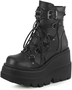ZBYY Women's Combat Ankle Boots Zipper Lace Up Chunky Military Platform Shoes Wedge Heel Studded Goth Mid Calf Combat Booties 8.5 Black