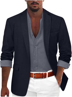 ZYXTIM Mens Cotton Suit Blazer Jackets Open Front Button Down Lightweight Casual Office Work Jackets Sport Coat Large Navy