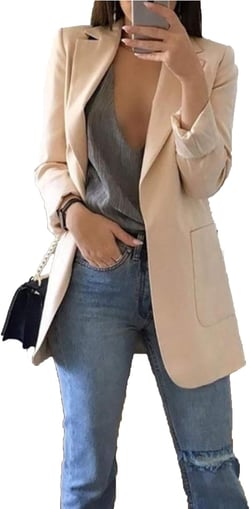 Womens Casual Lightweight LongSleeve Fitted Open Front Blazer Beige XX-Large