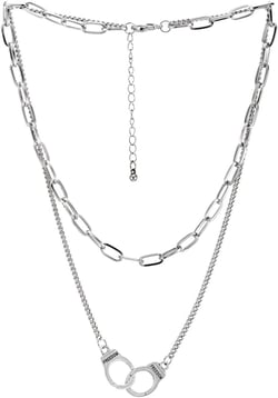 COOLSTEELANDBEYOND Hipster Womens Handcuff Necklace Two-strand Rolo Chain Oval Link Chain Silver Color, Punk Rock