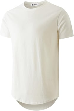 KLIEGOU Mens 100 Cotton Hipster Hip Hop Longline Crewneck T-Shirt Pre - Shrunk S-4XL XX-Large White