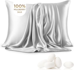 Bedsure 100% Mulberry Silk Pillowcase for Hair and Skin,Light Grey Silk Pillow Case with Hidden Zipper, Gifts for Women Men, Queen Size Single Pack,20x30 Inches Queen(20"x30") 02 - Light Grey 1