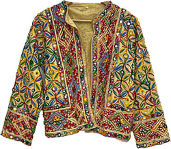 Indian Embroidered Jacket, Jacket Women Coat, Bohemian Traditional Jacket Banjara Embroidered Jacket 50 Short Golden