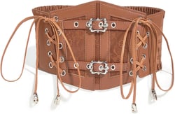 Vintage Faux Leather Corset Belt Sides Lace-up Medieval Renaissance Underbust Wide Elastic Waist Belts for Women Brown Fit Waist 30-33"