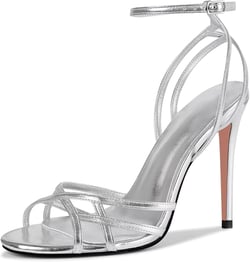 Womens Strappy Lace up Heels Sandals Sexy Stiletto High Heeled Open Square Toe Strap Summer Dress Shoes 8 Silver
