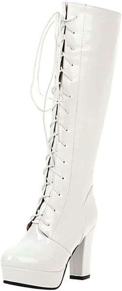 Agodor Women's Goth Knee High Platform Boots Lace up Gothic Chunky High Heel Combat Boots 8.5 White