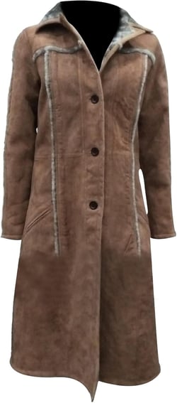 Beth Dutton Yellow Suede Shearling Knee Lenght Jacket Kelly Reilly Fur Collar Brown Trench Coats for Women Large D 2) Brown Suede Leather Coat