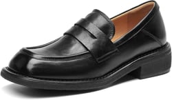 BEAU TODAY Penny Loafers for Women, Women’s Slip On Leather Loafers, Chunky Tassel Loafers Square Toe Shoes, Comfortable Dressy Business Casual Non-Slip Office Ladies Shoes 6.5 2-black
