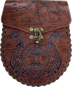 Brown Embossed Belt Bag, Viking Vintage Leather Fanny Pack Pouch, Medieval LARP Belt Pouch for Women Men Dragon