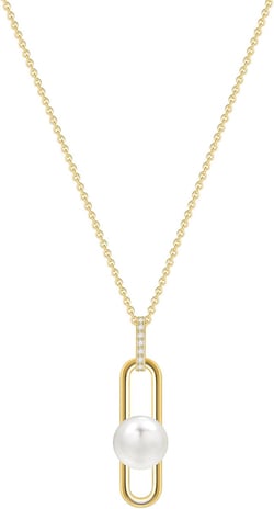 CZ Diamond Pendant Necklace for Women, Handmade 18k Real Gold Plated Dainty Necklaces Circle Cross Leaf Pearl Aesthetic Simple Gold Necklace Jewelry Gifts for Women Female Pearl -Gold