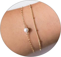 ASCOMY Bracelet for Women Gold Bracelets for Girls Dainty Paperclip Herringbone Bracelet Layered Rope Chain Bracelet Set Layered Pearl Bead Gold