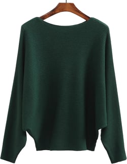 Women's Boat Neck Batwing Sleeves Dolman Fall Winter Knitted Sweaters Pullovers Tops Green One Size