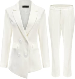 YUNCLOS Women's Slim Fit Three Button Suit Jacket and Dress Pants Business 2 Piece Suit Set Medium Ivory