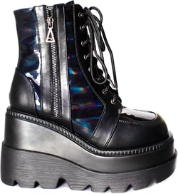 LASR Nightshade Platform Boots - Black Holographic - Rave Festival EDM Iridescent Techno Dance Wear Party (us_footwear_size_system, adult, women, numeric, medium, numeric_8)