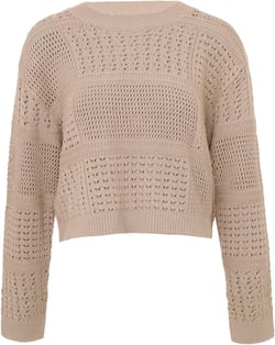 Women's Hollow Out Crew Neck Long Sleeve Loose Knit Short Sweaters Pullover Jumper Blouse Tops X-Large Tan