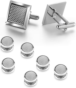 wynameleri Cufflinks and Studs Set Square Shirt Tuxedo Buttons Packed in Cufflink Box for Men Silver