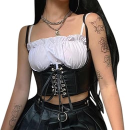 JUMISEE Women Gothic Punk PU Leather Bustier Corset Sexy Lace Up Crop Top Tank Tops for Rave Festival Halloween Small Black