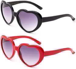 Kids Girls Fashion Heart Shaped Sunglasses Vintage Cute Heart Sunglasses Girls 2 Pack - Black & Red