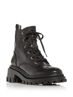 Schutz Shoes SCHUTZ Womens Black Logo Lug Sole Comfort Orly Round Toe Block Heel Lace-Up Leather Combat Boots 9.5 B