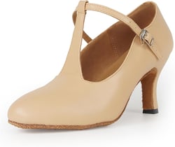 YKXLM Women's Ballroom Dance Shoes Closed Toe T-Strap Latin Salsa Tango Practice Performance Character Dancing Shoes Womens 9 727-beige-3" Heel-suede Sole