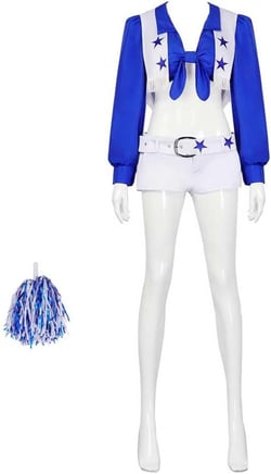 Cowboy Cheerleader Costume Women Blue Star Cheerleading Uniform with Pom Halloween Outfit